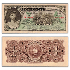 Guatemala El Banco Occidente 1920 1 One Peso Note P #S175b - VF+ (small tear)