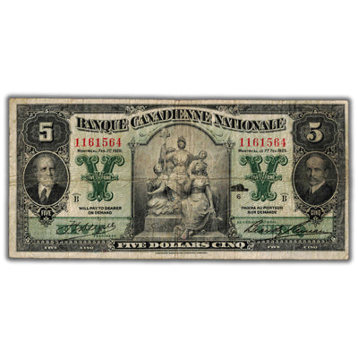 SOLD $5 1929 Banque Canadienne Nationale Chartered Note CH #85-12-02 - Fine