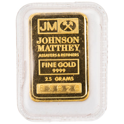 SOLD Johnson Matthey 2.5 Gram .9999 Gold Bar - Sealed Scarcer Weight