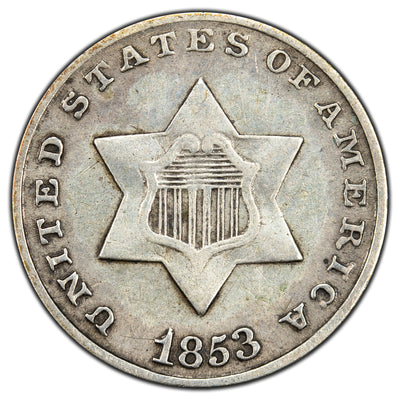 SOLD United States 1853 3 Three Cents Silver Coin - VF+