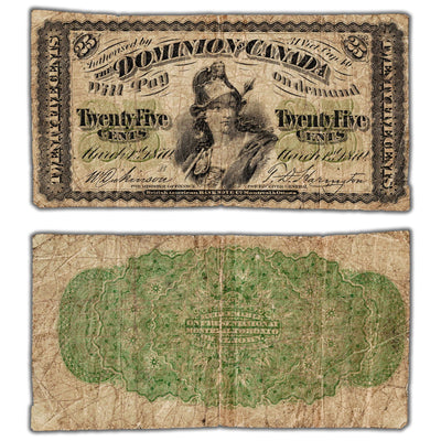 25 Cents 1870 Dominion of Canada Shinplaster Note Letter 'B' DC-1b - VG/F
