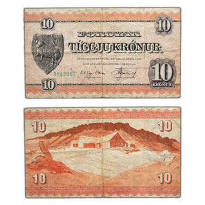 SOLD Faroe Islands 1949 10 Ten Kroner Note P #14a