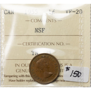 SOLD Canada 1955 NSF 1 Small Cent Coin - ICCS VF-20