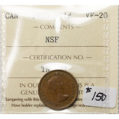 SOLD Canada 1955 NSF 1 Small Cent Coin - ICCS VF-20