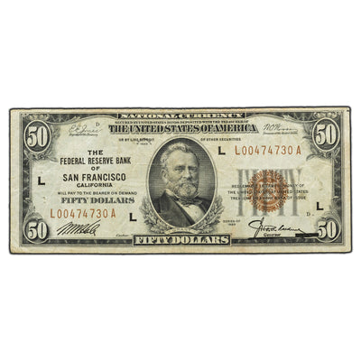SOLD United States 1929 $50 National Note San Francisco Fr. 1880L