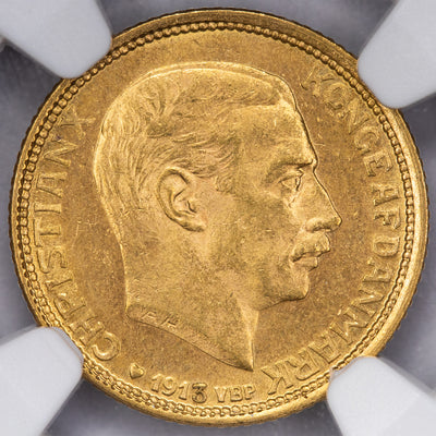 SOLD Denmark 1913 10 Kroner Gold Coin KM #816 - NGC MS-63