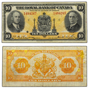 SOLD $10 1935 Royal Bank of Canada Chartered Note #630-18-04a - Damaged Back