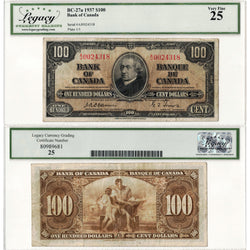 $100 1937 Bank of Canada Note Osborne Signature BC-27a - Legacy VF-25