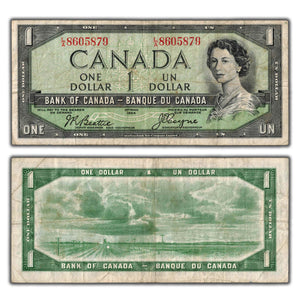 SOLD $1 1954 Bank of Canada Note Devil Face Beattie-Coyne L/A Prefix BC-29b - Fine