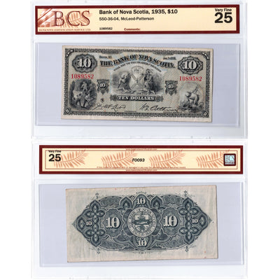 SOLD $10 1935 Bank of Nova Scotia Chartered Note #550-36-04 - BCS VF-25