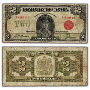 SOLD $2 1923 Dominion of Canada Note Red Seal Series P DC-26g - VG/F