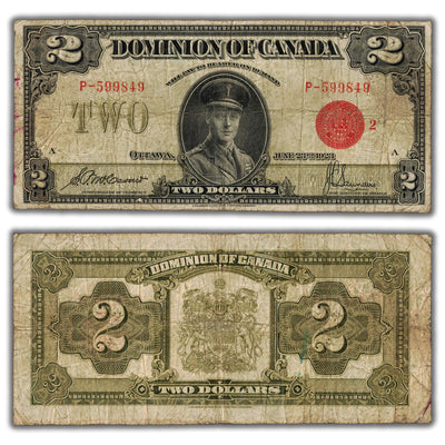 SOLD $2 1923 Dominion of Canada Note Red Seal Series P DC-26g - VG/F