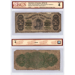 SOLD $1 1878 Dominion of Canada Note Payable at Montreal DC-8e - BCS G-4