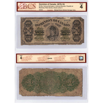 SOLD $1 1878 Dominion of Canada Note Payable at Montreal DC-8e - BCS G-4