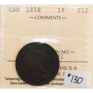SOLD Canada 1858 1 Large Cent Coin - First Year of Issue - ICCS F-12