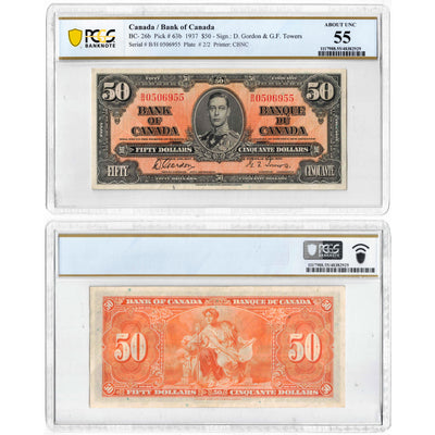 $50 1937 Bank of Canada Note Gordon-Towers B/H Prefix BC-26b - PCGS AU-55