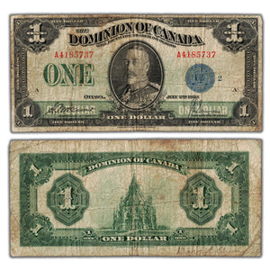 SOLD $1 1923 Dominion of Canada Note Blue Seal Series A DC-25h - Writing