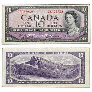 SOLD $10 1954 Bank of Canada Note Devil Face F/D Prefix BC-32b - F/VF