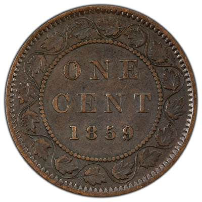 Canada 1859 Narrow 9 DP #2 1 One Large Cent Coin - Fine