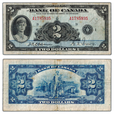 $2 1935 Bank of Canada Note English Text BC-3 - Fine (writing/light staining)