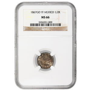 Mexico 1867 Go-YF 1/2 Half Real Silver Coin - NGC MS-66