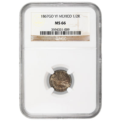 Mexico 1867 Go-YF 1/2 Half Real Silver Coin - NGC MS-66