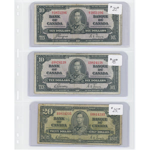 SOLD $10-20 1937 Bank of Canada Notes - Lot of 6 - Retail $123