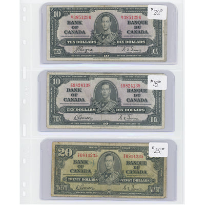 SOLD $10-20 1937 Bank of Canada Notes - Lot of 6 - Retail $123