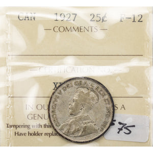 SOLD  Canada 1927 25 Cents Quarter Silver Coin - ICCS F-12