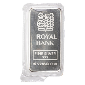 SOLD Johnson Matthey JM RBC Royal Bank 10oz .999 Fine Silver Bar - Sealed Serial Error