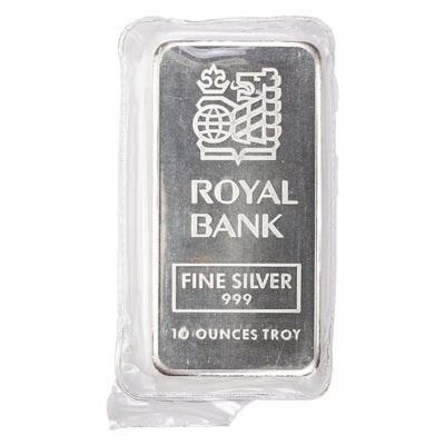 SOLD Johnson Matthey JM RBC Royal Bank 10oz .999 Fine Silver Bar - Sealed Serial Error