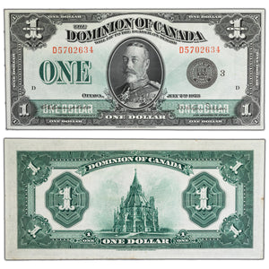 SOLD $1 1923 Dominion of Canada Note Black Seal Series D DC-25n - VF/EF (pressed)