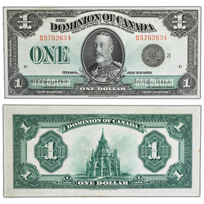 SOLD $1 1923 Dominion of Canada Note Black Seal Series D DC-25n - VF/EF (pressed)