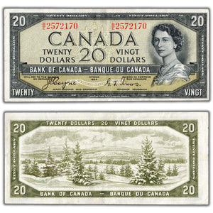 SOLD $20 1954 Bank of Canada Note Devil Face B/E Prefix BC-33a - VF