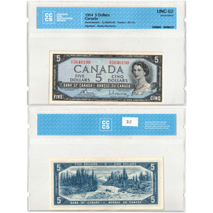 SOLD $5 1954 Bank of Canada Note Bouey-Rasminsky S/X Prefix BC-39c - CCCS UNC-62