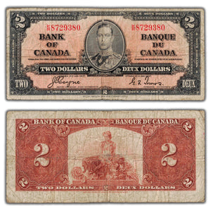 SOLD $2 1937 Bank of Canada Note Coyne-Towers K/R Prefix BC-22c