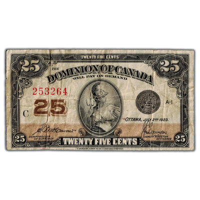 25 Cents 1923 Dominion of Canada Note Shinplaster DC-24c - Fine