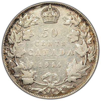 Canada 1914 50 Cents Half Dollar Silver Coin - Cleaned