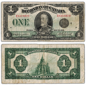 SOLD $1 1923 Dominion of Canada Note Black Seal Series E DC-25o - Fine
