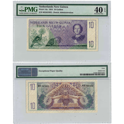 Netherlands New Guinea 1954 10 Gulden Note P #14a - PMG EF-40 EPQ