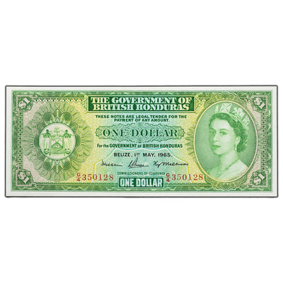 SOLD British Honduras 1965 $1 One Dollar Note P #28b - Choice UNC