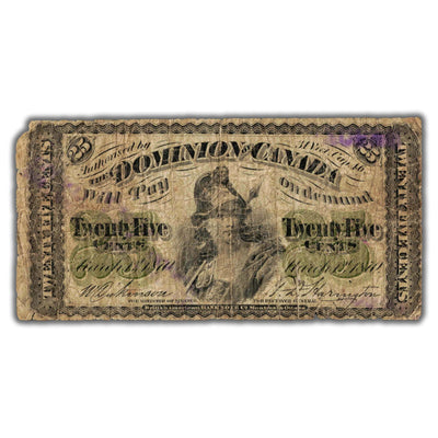 25 Cents 1870 Dominion of Canada Shinplaster Note DC-1c - Teller/Bank Stamp