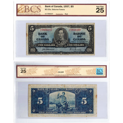 $5 1937 Bank of Canada Note Osborne Signature BC-23a - BCS VF-25