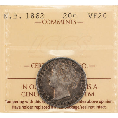 New Brunswick 1862 20 Cents Silver Coin - ICCS VF-20