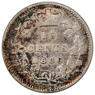 Canada 1886 Obverse #5 Knob 6 10 Cents Silver Coin - Fine