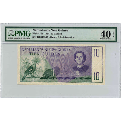 Netherlands New Guinea 1954 10 Gulden Note P #14a - PMG EF-40 EPQ