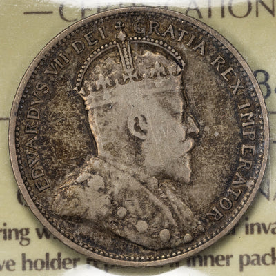 Canada 1905 25 Cents Quarter Silver Coin - ICCS F-15