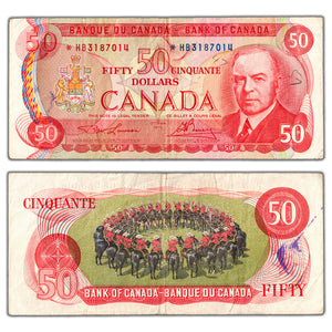SOLD $50 1975 Bank of Canada Note *HB Replacement Prefix BC-51aA - Writing