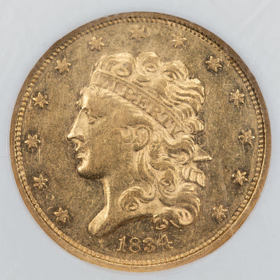 SOLD United States 1834 Plain 4 $5 Classic Head Half Eagle Gold Coin - NGC AU-53