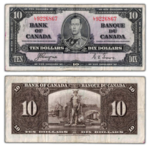 SOLD $10 1937 Bank of Canada Note Coyne-Towers L/T Prefix BC-24c - Writing